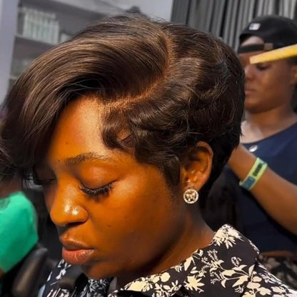 Boss Lady Side Part Layered Pixie Cuts 13x4 Lace Frontal Wig