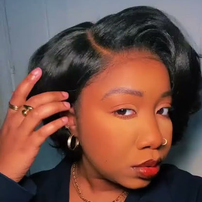 Natural Black Layered Cut Bob 13x4 Lace Frontal Wig