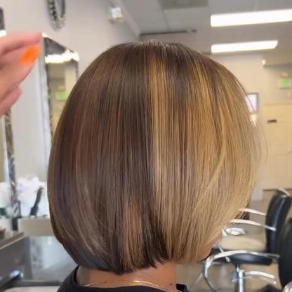 Blonde Highlight With Brown Root Silky Straight Bob