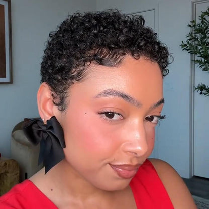 Full Lace Curly Afro Pixie Cut Wig With Drawstring