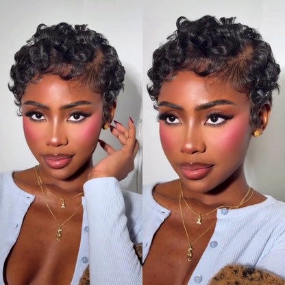 Full Lace Natural Hairline Finger Wave Pixie Cut Wig