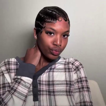 Glueless Full Lace Finger Wave Short Pixie Cut Wig