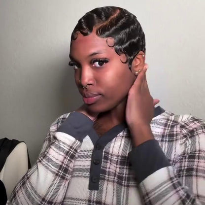 Glueless Full Lace Finger Wave Short Pixie Cut Wig