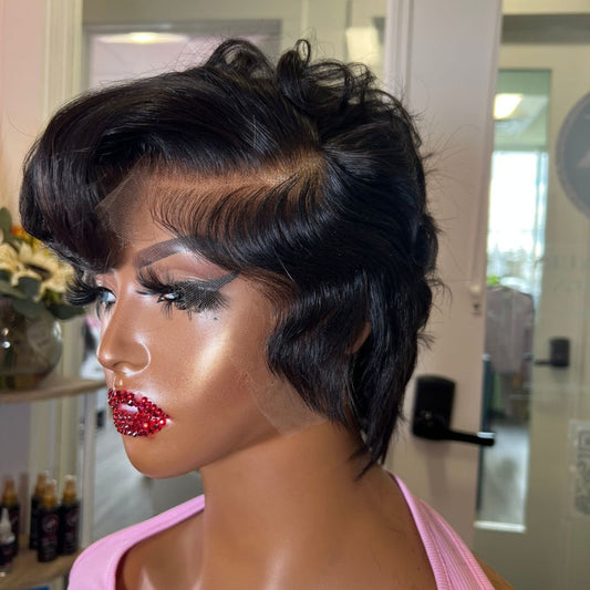 Short Side Part Quick Weave Pixie Cut Lace Frontal Wig