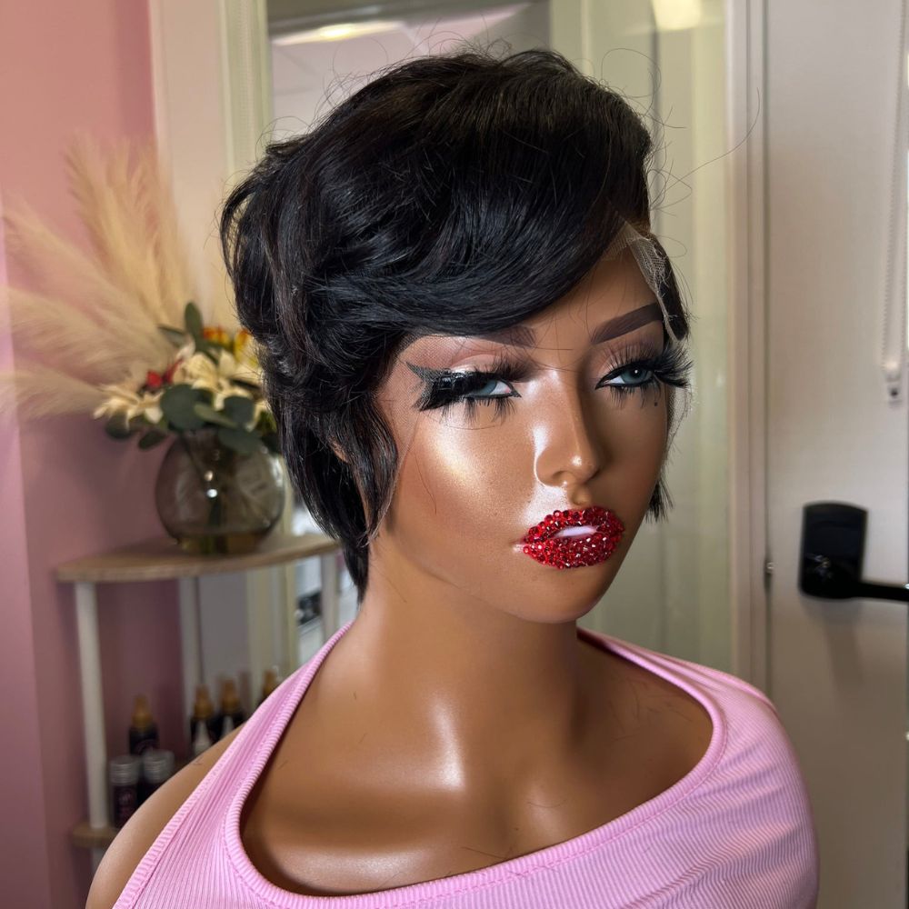 Short Side Part Quick Weave Pixie Cut Lace Frontal Wig