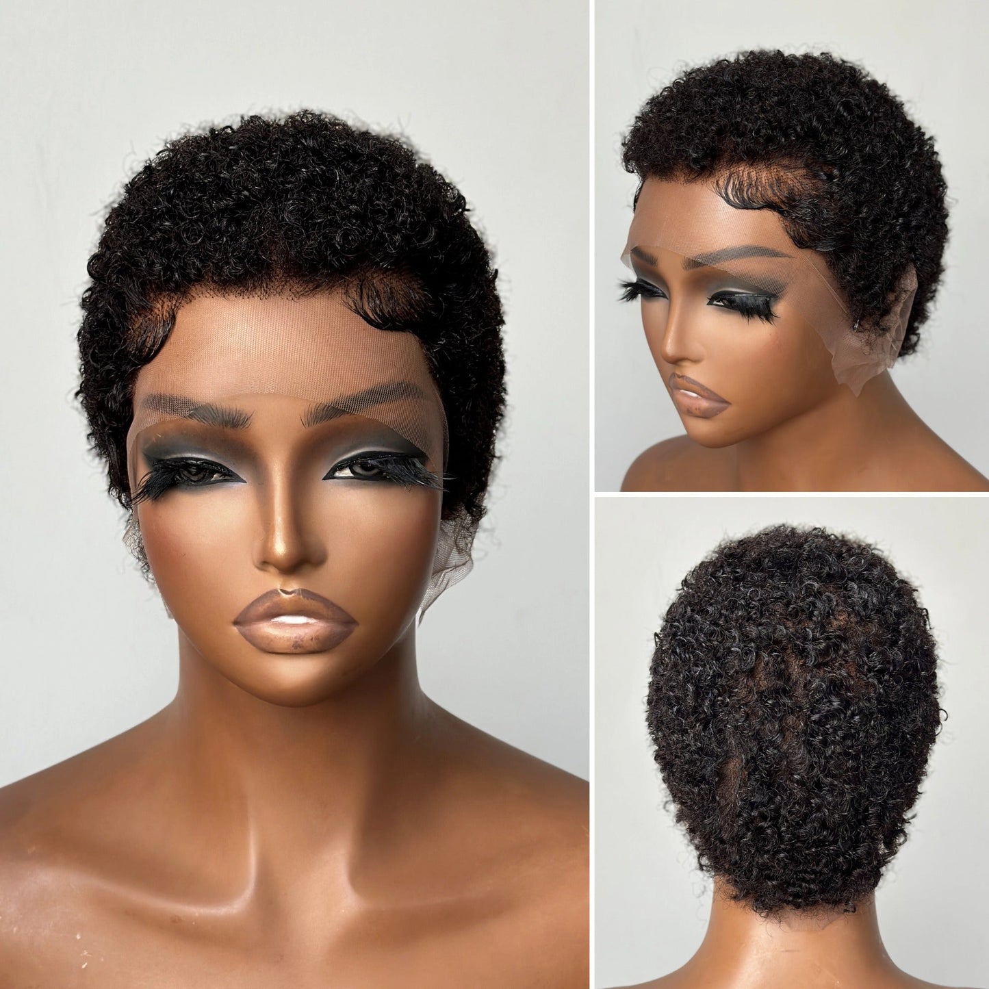 Full Lace Curly Afro Pixie Cut Wig With Drawstring