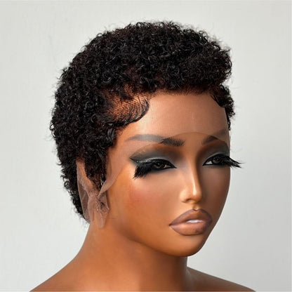 Full Lace Curly Afro Pixie Cut Wig With Drawstring