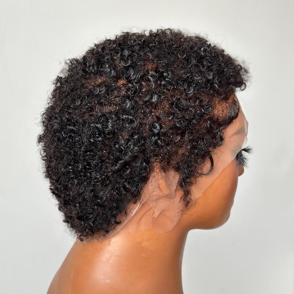 Full Lace Curly Afro Pixie Cut Wig With Drawstring