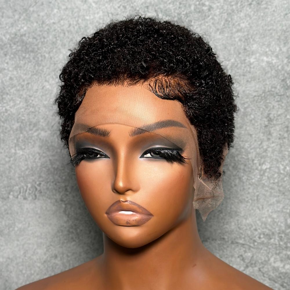 Full Lace Curly Afro Pixie Cut Wig With Drawstring