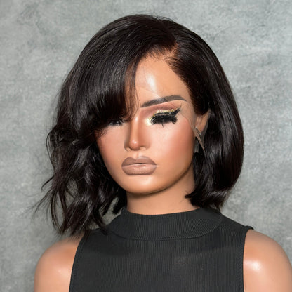 Asymmetry Black Layered Cut Quick Wave 13x4 Lace Front Wig