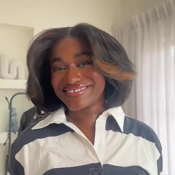 Coracrown Natural Realistic Highlights Layered Cut Bob 5×5 Lace Closure Wig