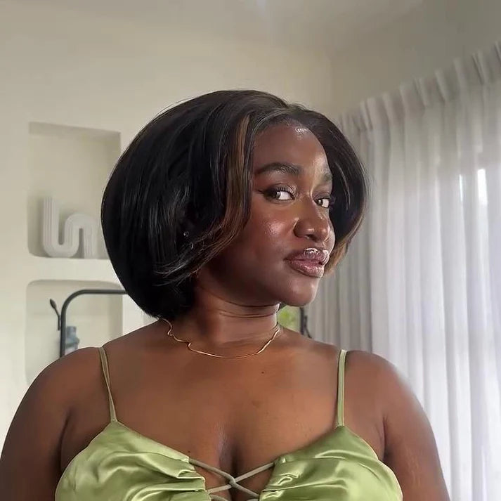 Coracrown Natural Realistic Highlights Layered Cut Bob 5×5 Lace Closure Wig