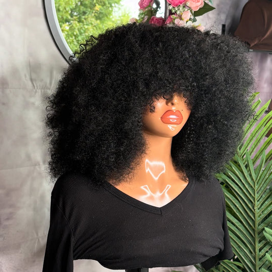 Put On & Go Voluminous  Afro Kinky Curly  Wig With Bangs