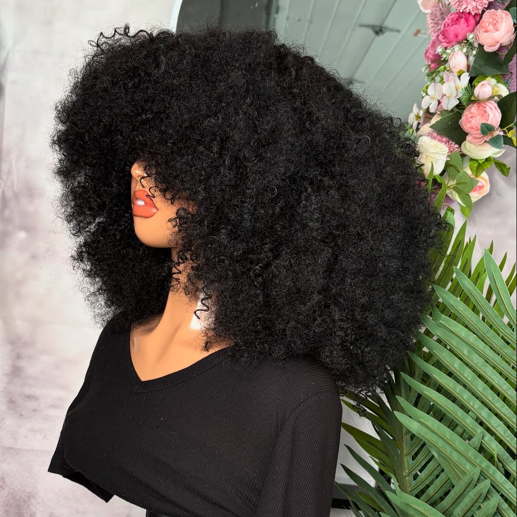 Put On & Go Voluminous  Afro Kinky Curly  Wig With Bangs