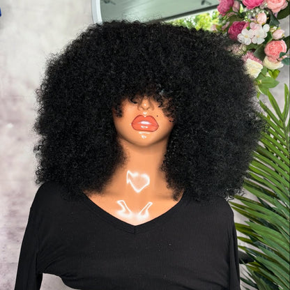 Put On & Go Voluminous  Afro Kinky Curly  Wig With Bangs