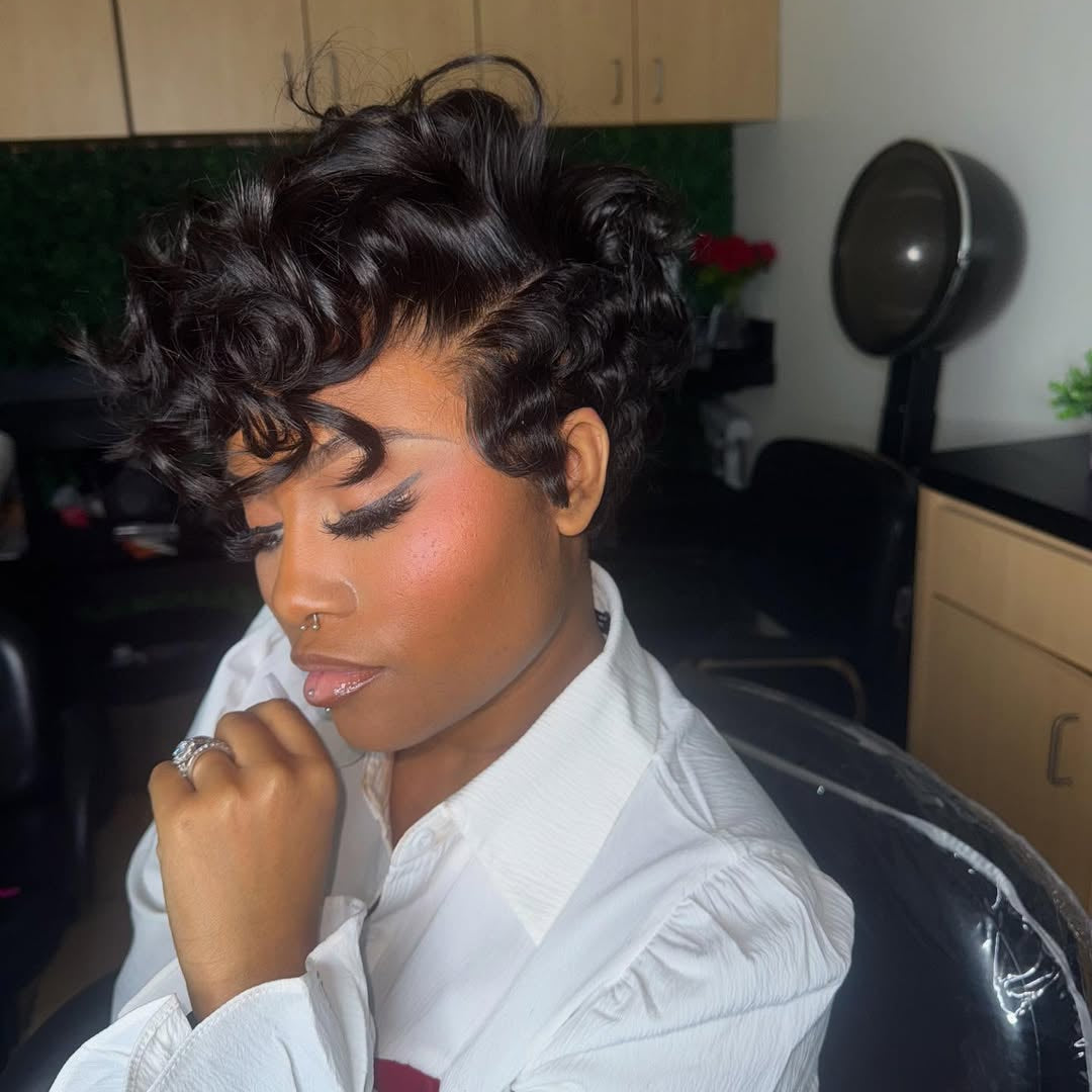 Full Lace Honey Blonde Highlighted/Black Pin Curly Finger Wave Short Glueless Wig