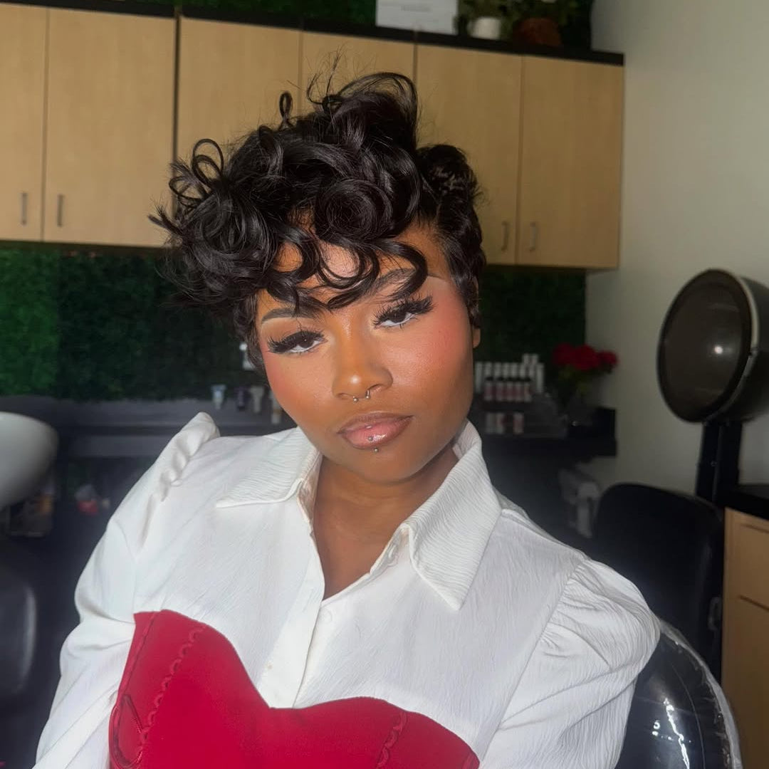 Full Lace Honey Blonde Highlighted/Black Pin Curly Finger Wave Short Glueless Wig