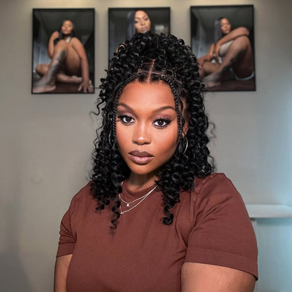 Full Lace Knotless Boho Curls Braided Bob With Invisi Drawstring HD Lace Wig