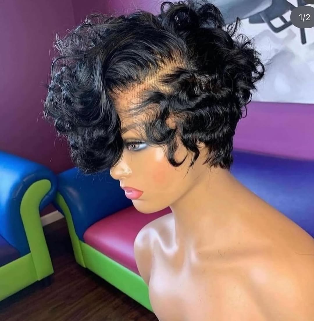 Full Lace Honey Blonde Highlighted/Black Pin Curly Finger Wave Short Glueless Wig