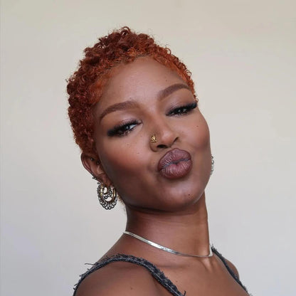 Full Lace Curly Afro Pixie Cut Wig With Drawstring