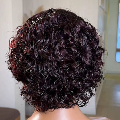Natural Hairline Cruly Reddish Brown Pixie 13×4 Lace Frontal Wig