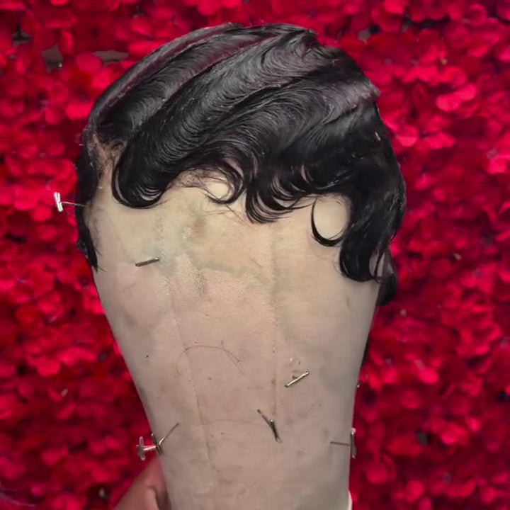Glueless Full Lace Finger Wave Short Pixie Cut Wig