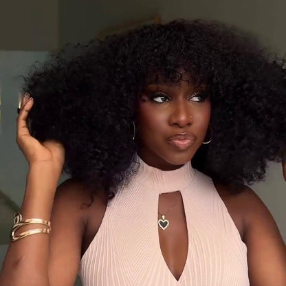 Put On & Go Voluminous  Afro Kinky Curly  Wig With Bangs