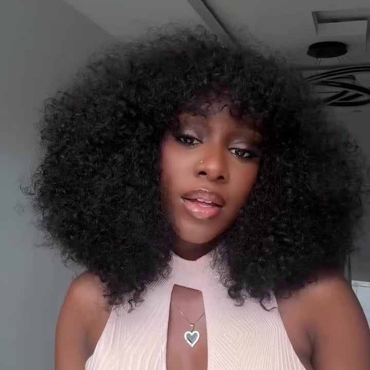 Put On & Go Voluminous  Afro Kinky Curly  Wig With Bangs