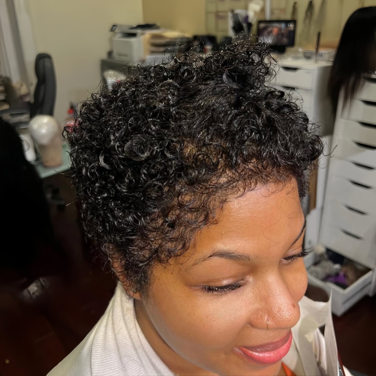 Full Lace Natural Black Kinky Curly Short Pixie Cut Glueless Wig