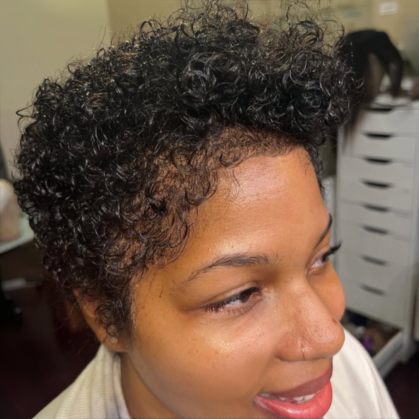 Full Lace Natural Black Kinky Curly Short Pixie Cut Glueless Wig