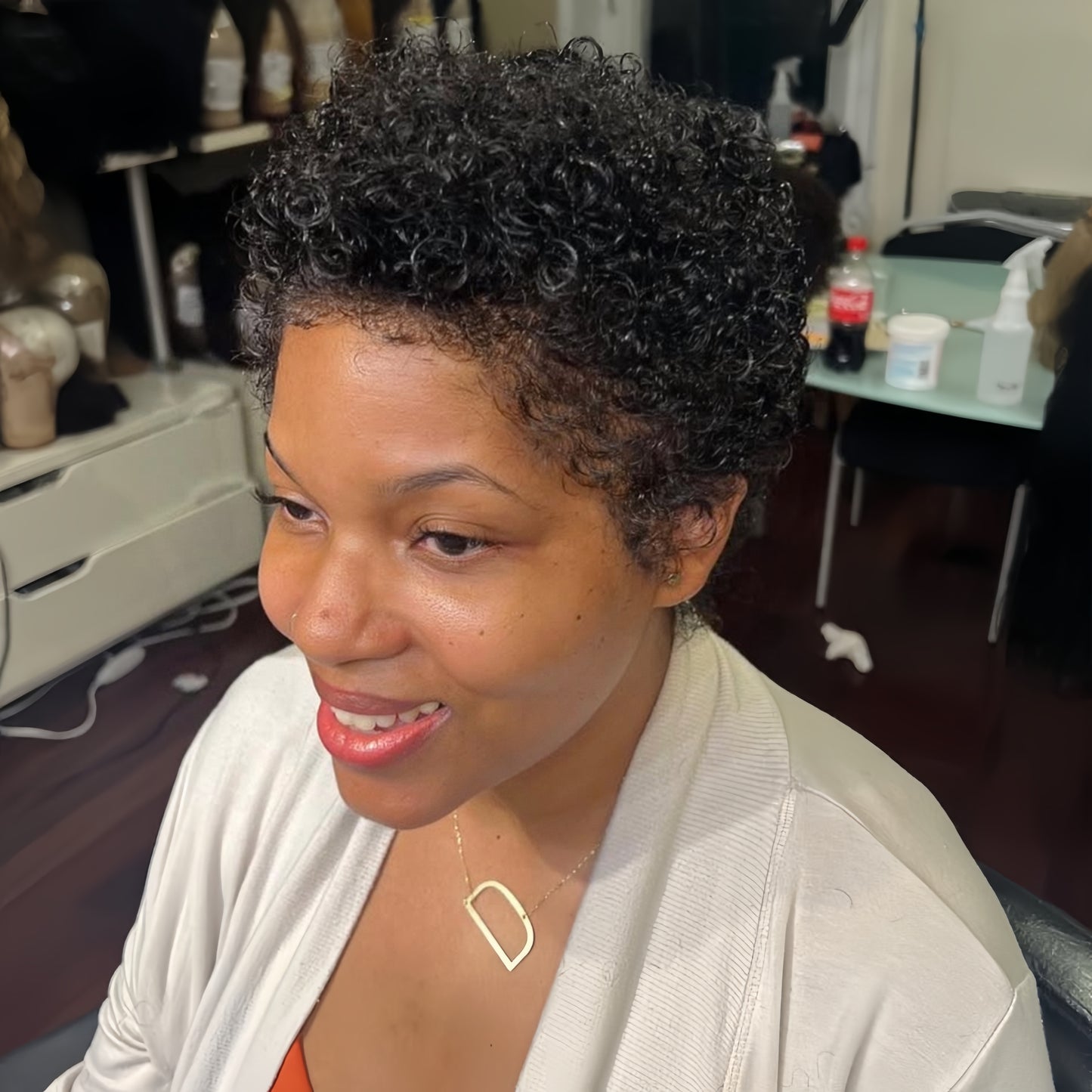 Full Lace Natural Black Kinky Curly Short Pixie Cut Glueless Wig