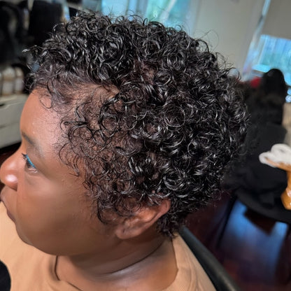 Full Lace Natural Black Kinky Curly Short Pixie Cut Glueless Wig