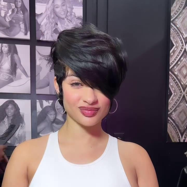 Full Lace Natural Realistic Glueless Side Parted Bob Wig With Long Bangs