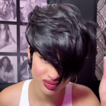 Full Lace Natural Realistic Glueless Side Parted Bob Wig With Long Bangs