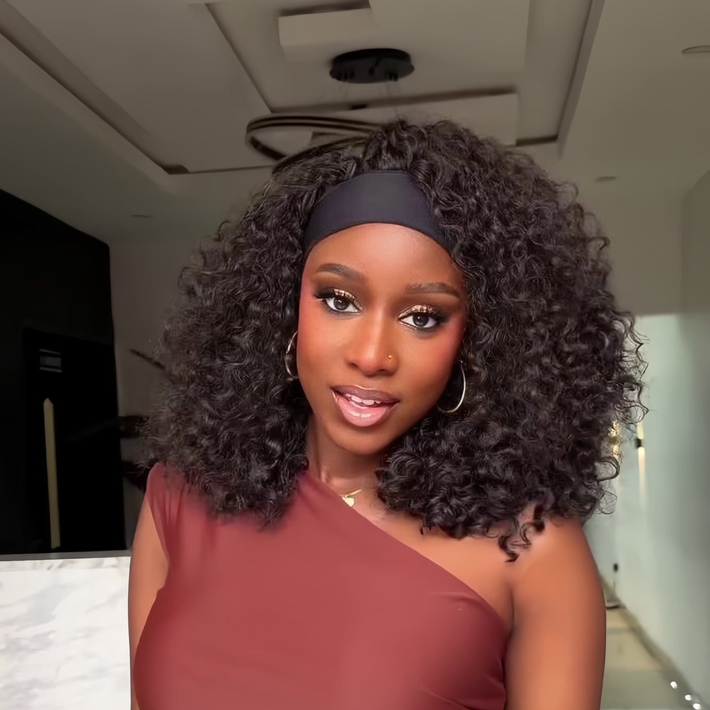 Put On & Go Voluminous Kinky Curly Glueless Headband Wig