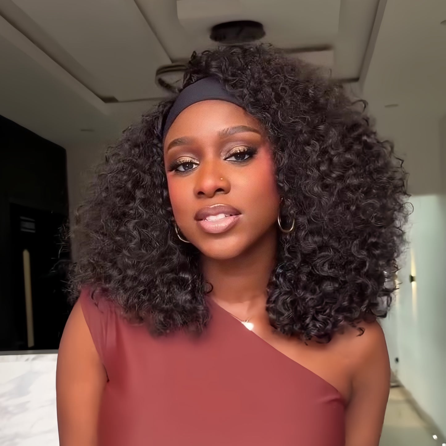 Put On & Go Voluminous Kinky Curly Glueless Headband Wig