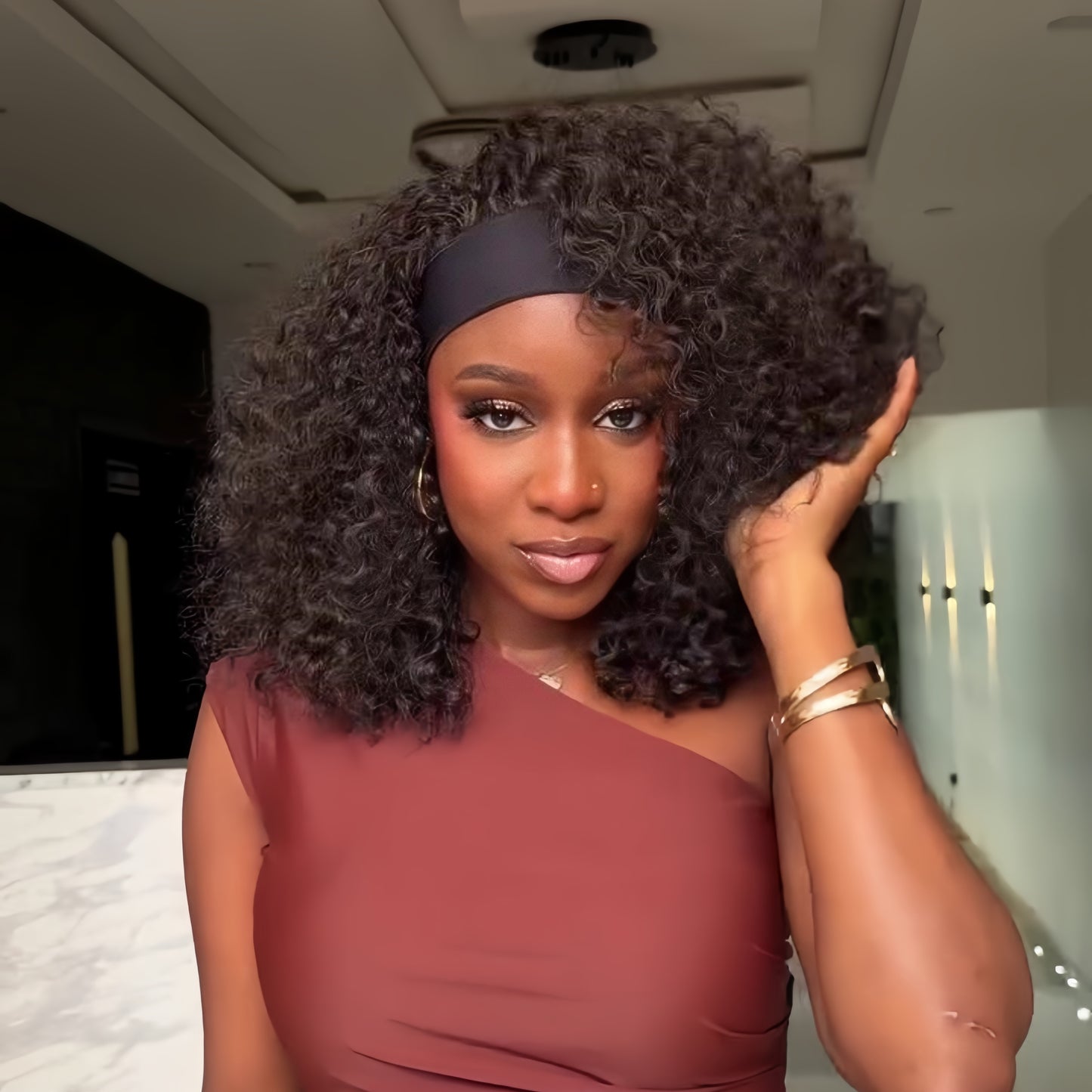 Put On & Go Voluminous Kinky Curly Glueless Headband Wig