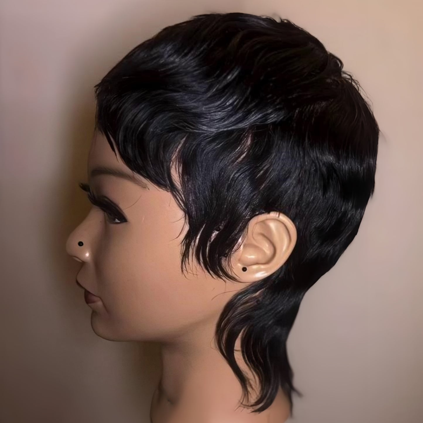 Nature Black Full Lace Short Pixie Cut Wig With Mullet Style 100% Human Hair