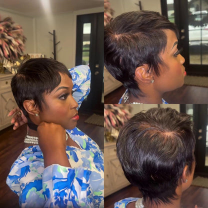 Nature Black Full Lace Short Pixie Cut Wig With Mullet Style 100% Human Hair