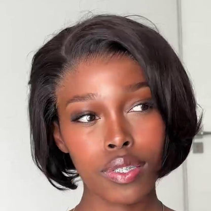 Natural hairline layered cut 13×4 lace frontal bob wig