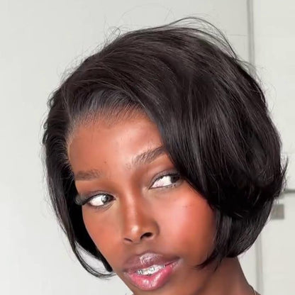 Natural hairline layered cut 13×4 lace frontal bob wig