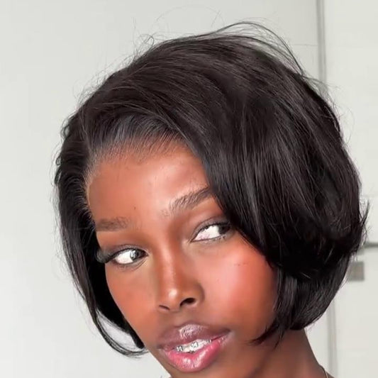 Natural hairline layered cut 13×4 lace frontal bob wig