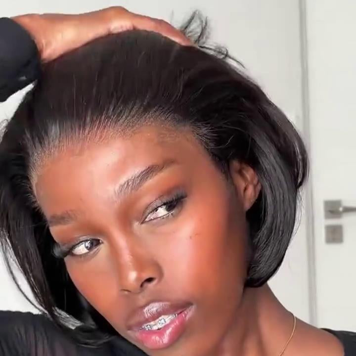 Natural hairline layered cut 13×4 lace frontal bob wig