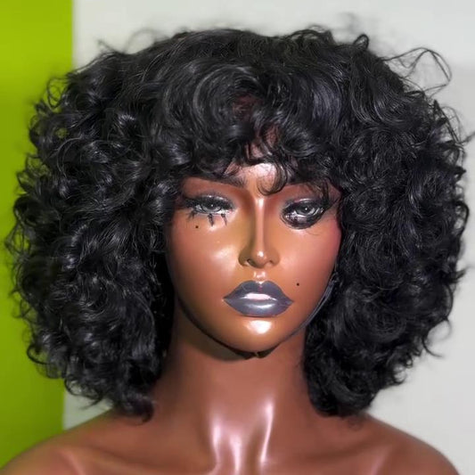 Put On & Go Voluminous Curly Glueless Bob Wig With Bangs