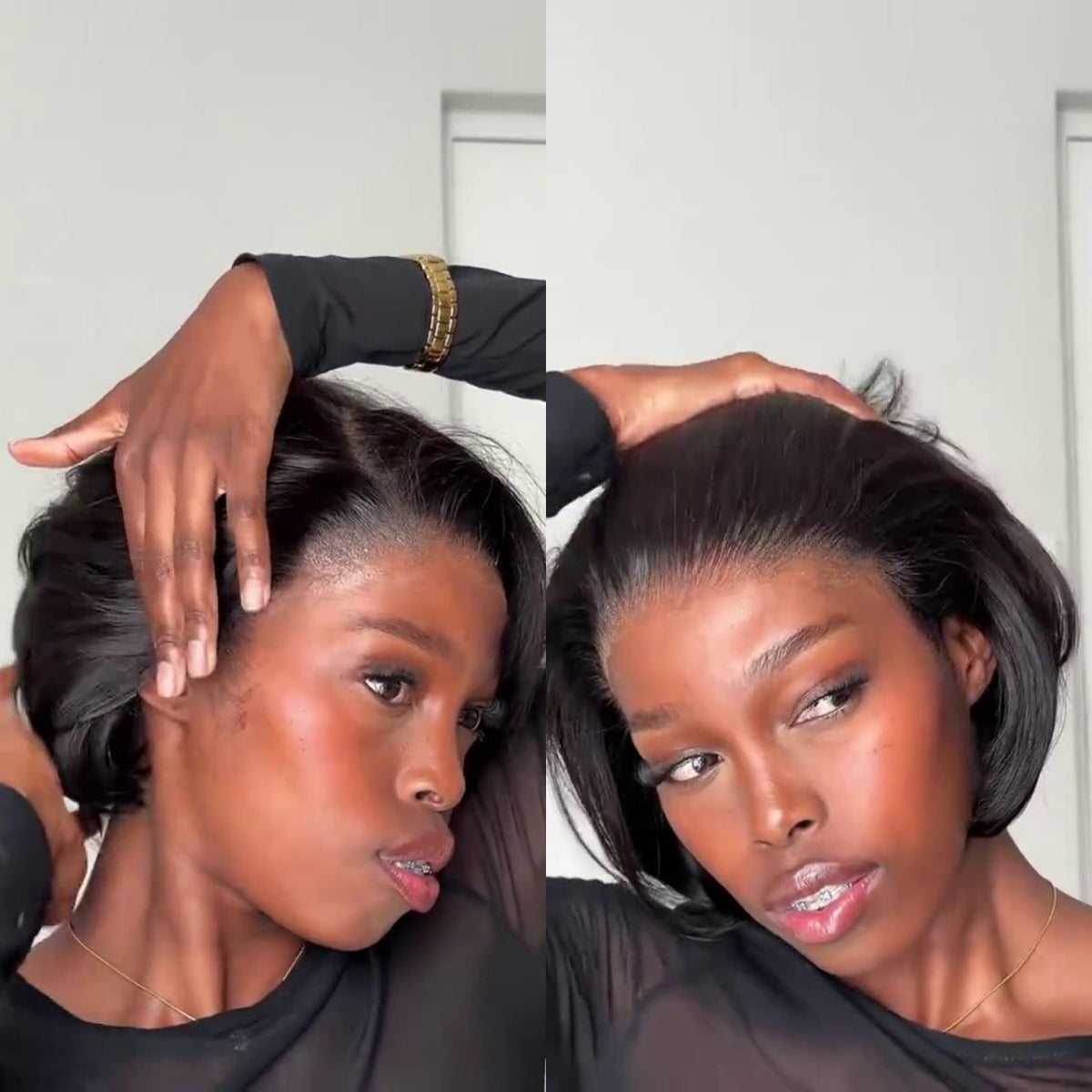 Natural hairline layered cut 13×4 lace frontal bob wig