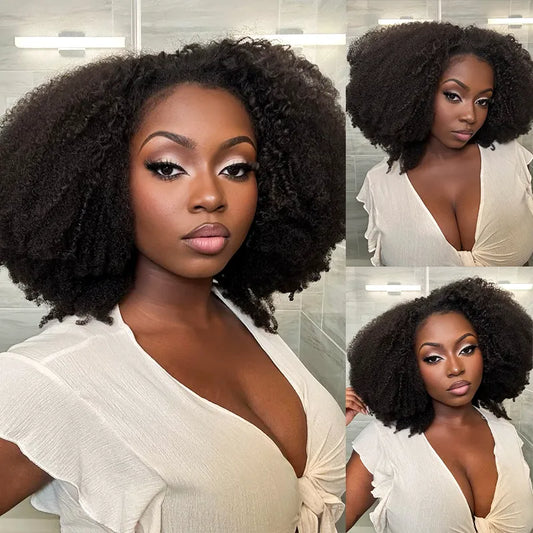 Kinky Coily Half Wig with Drawstring Human Hair Affordable Wig