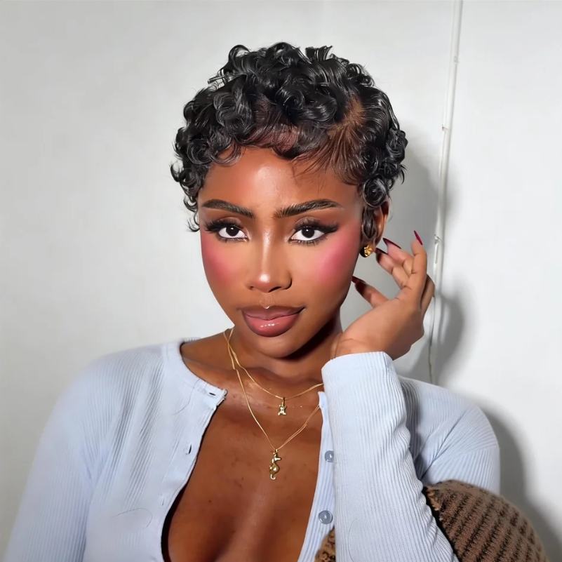 Full Lace Natural Hairline Finger Wave Pixie Cut Wig
