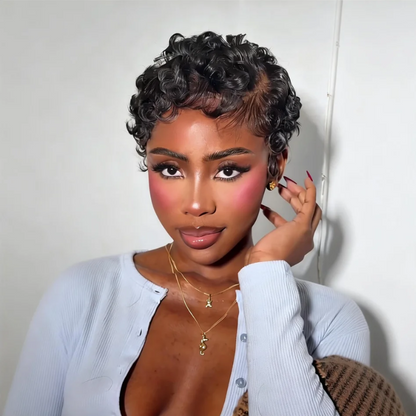 Full Lace Natural Hairline Finger Wave Pixie Cut Wig
