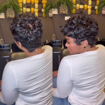 Full Lace Thick Spiral Curly Short Pixie Cut Glueless Wig
