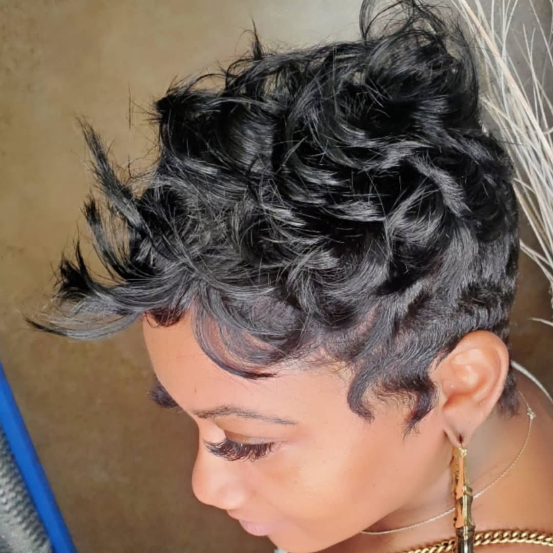 Natural Black Put on  & Go Layered Cut Short Weave Pixie Wig